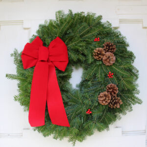 22" Balsam Wreath Undecorated with Red Bows and Cones Included