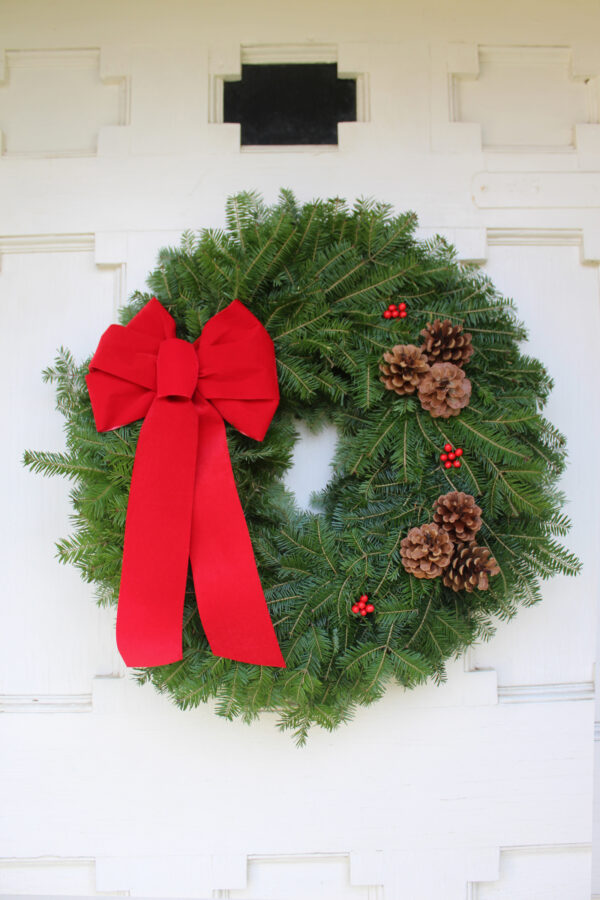 22" Balsam Wreath Undecorated with Red Bows and Cones Included